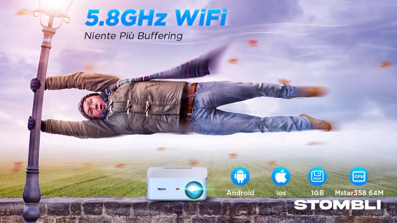 BOMAKER Videoproiettore WiFi Bluetooth Cinema 500 Max Native 1080P e 4K Supporto