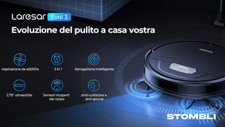 Laresar Robot aspirapolvere 4000Pa aspirapolvere robot 150 Mins Max, robot aspirapolvere Evol 3s ideale per pavimenti duri, peli di animali, aspirapolvere robot 3 in 1, app, WLAN
